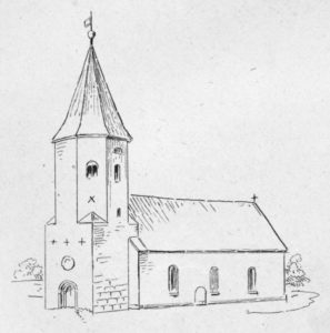 Kirche, Ansicht von Südwesten, Lithographie: August Curtze, Hannover, 1878