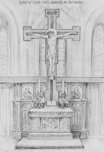 Altar mit Kruzifix, 1952, Zeichnung (Druck)