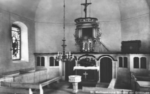Kirche, Blick zum Altar, um 1953, Postkarte
