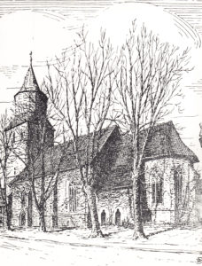Kirche, Ansicht von Südosten, vor 1957, Zeichnung