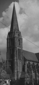 Kirche, Ansicht von Südwesten, Teilansicht, um 1960