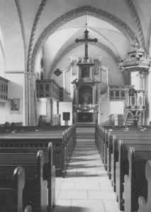 Kirche, Blick zum Altar und zur Orgel, Foto: Ernst Witt, Hannover, 1959