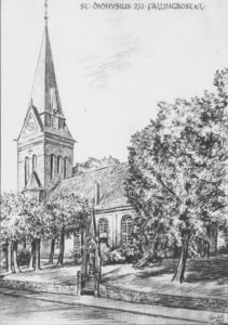 Kirche, Ansicht von Südosten, Zeichnung von Sindel, 1953