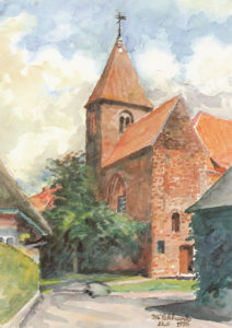 Kirche, Ansicht von Südwesten, Teilansicht, 1976, Aquarell