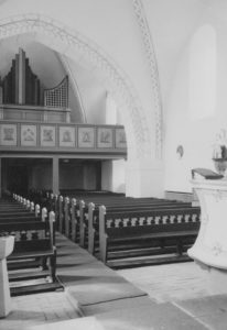 Kirche, Blick zur Orgel, Foto: Ernst Witt, Hannover, August 1961oto: Ernst Witt, Hannover, August 1961