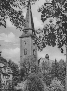 Alte Kirche Ansicht von Südwesten, Teilansicht, um 1900