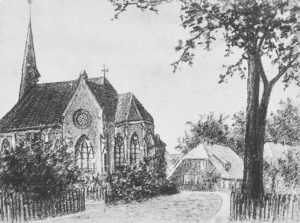Neue Kirche, Ansicht von Südosten, Zeichnung