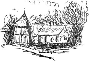 Kirche, Ansicht von Südosten, Zeichnung von P. Remmer Lüken