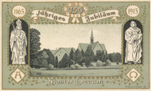 Kirche, Kloster, Ansicht von Südosten,1913, Grafik von Barmführ zum 750-jährigen Jubiläum von Kloster Loccum