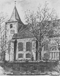 Kirche, Ansicht von Südosten, Teilansicht, 1941, Zeichnung von P. Borchers