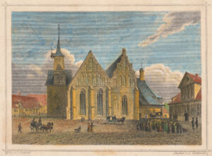 Kirche, Ansicht von Süden, Zeichnung, Stahlstich von L. Rohbock, vor 1830