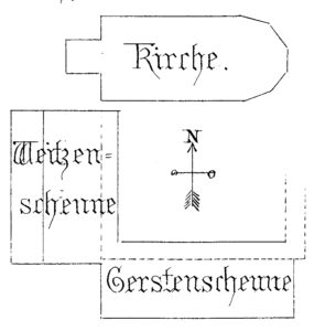 Klosterkirche, Scheunen, Grundriss, Lithographie von August Curtze, Hannover, vor 1878