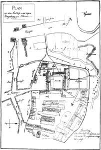 Plan des Amtshofes Osterode mit der St. Jacobi-Kirche, 1950
