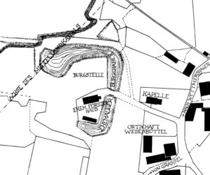 Plan der ehemaligen Burg Wedesbüttel mit Kapelle, vor 1931