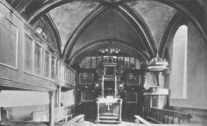 Kirche, Blick zum Altar, um 1948, Spendenpostkarte für Glocken