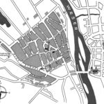 Stadtplan mit Lage der Kirche Zum Heiligen Kreuz, um 1964