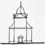 Kirche, Ansicht von Westen, 21.05.1955, Zeichnung