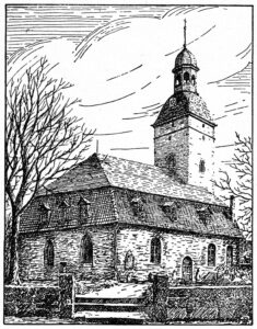 Kirche, Ansicht von Nordosten, um 1952, Zeichnung oder Grafik