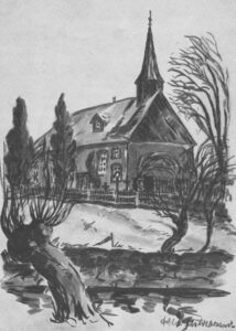 Kirche, Ansicht von Nordwesten, Aquarell