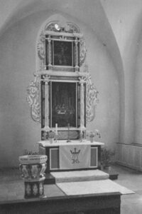 Kirche, Blick in den Chorraum, Foto: Ernst Witt, Hannover, August 1958