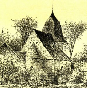 Kirche, Ansicht von Nordosten, 1935, Zeichnung