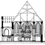 Kirche, Querschnitt durch das Brauthaus und die Schiffe, Blick zum Altar, 1934