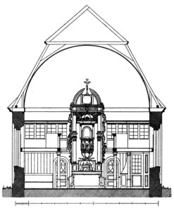 Kirche, Querschnitt, Blick zum Altar, vor 1956