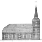 Kirche, Ansicht von Norden, vor 1956, Grafik