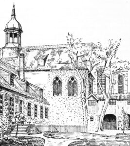 Klosterkirche (Nonnenchor), Ansicht von Süden, vor 1902, Grafik (im Hintergrund Chor der Stadtkirche St. Johannes der Täufer)