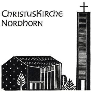 Kirche, Ansicht von Südosten, 1972, Grafik