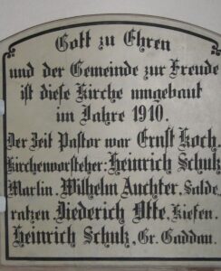 Zebelin, Kirche, Innenraum, Bauinschrift