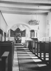 Oerel, Kirche, Innenraum, Altar, Kanzel, Empore, 1956