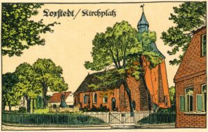 Loxstedt, Kirche, Außenansicht, Farbgrafik