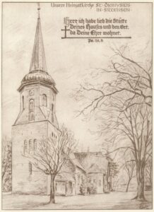 Sittensen, Kirche, Außenansicht, Zeichnung