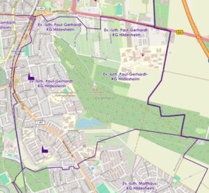 Landkarte, Gebiet der Ev.-luth. Paul-Gerhardt-KG Hildesheim