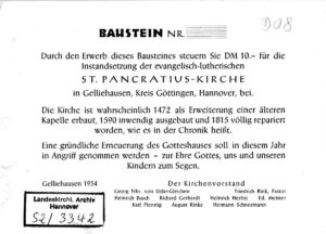 Gelliehausen, Kirche, Baustein, Spendenbescheinigung