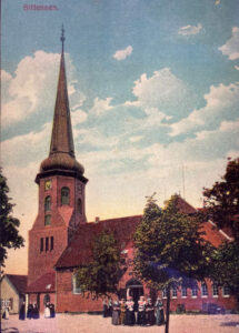 Kirche Sittensen Turm Postkarte coloriert