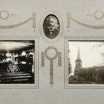 Porträtfoto P. Rudolf Weber (amt. 1893–1913) sowie Innen- und Außenansicht der Kirche
